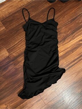 SHEIN Black Ruffle-Hem Slip Dress